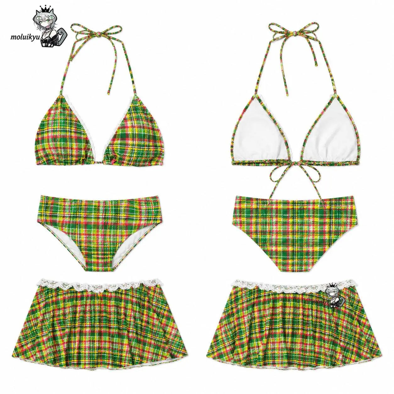 3Pcs Women Bikini Set 2026 Bandeau Tankini New Swimwear Halter Lace Floral Print High Waist Skirt Summer Beach Bathing Suit